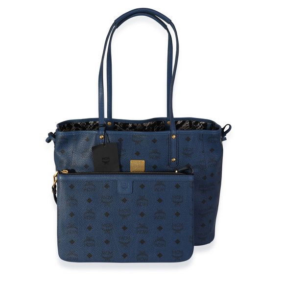 MCM Navy Visetos Large Reversible Tote - Picture 1 of 7